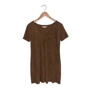Black Swan Faux Suede Dress Short Sleeve Bohemian Boho Brown Oversized Size XS